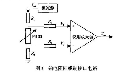 鉑電阻四線(xiàn)制接口電路圖示